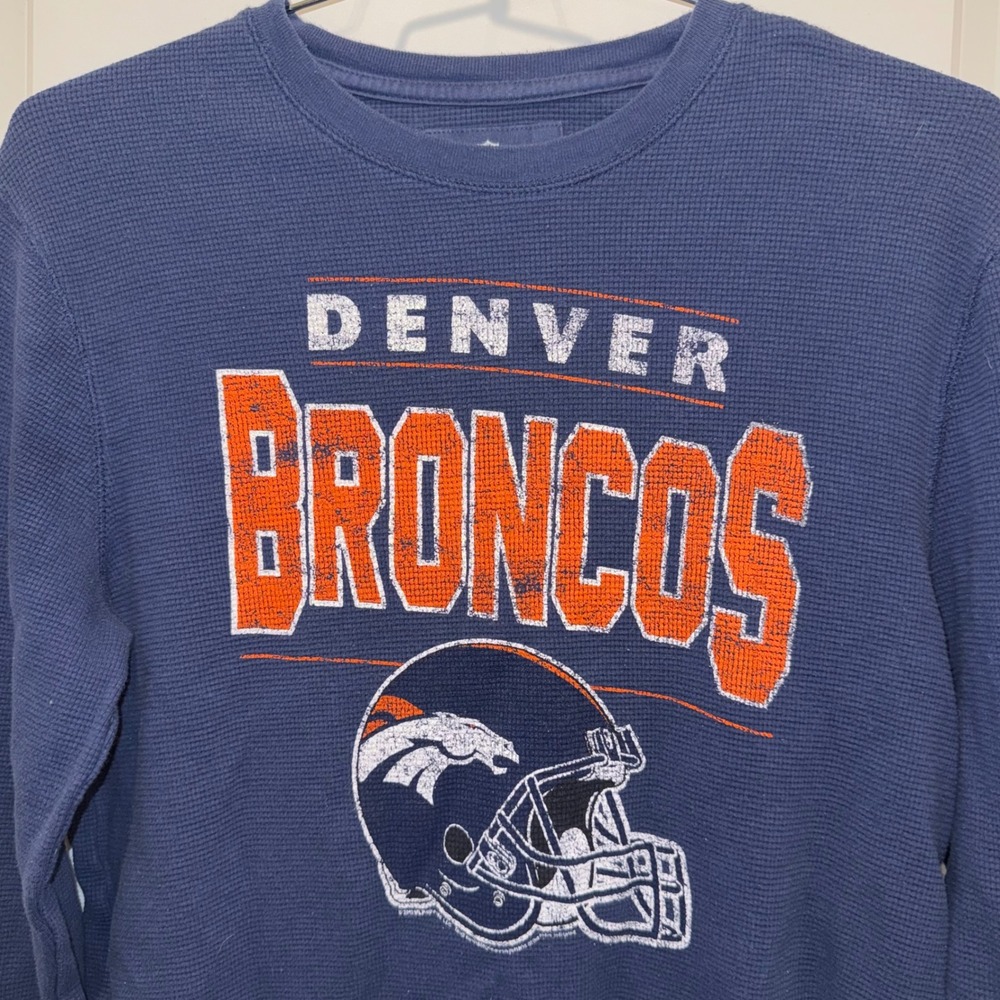 Denver Broncos NFL Mens L Thermal Shirt Waffle Knit Long Sleeve 2013 Blue